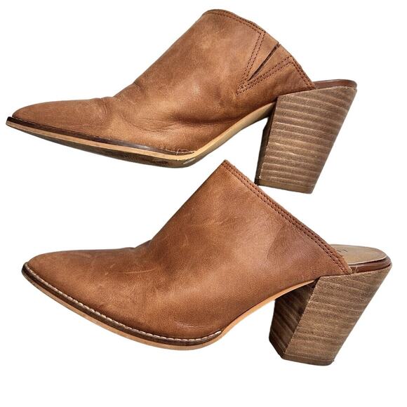 Lucky Brand Shoes - Lucky Brand Women's Brown western Cognac Mule Heel Shoes Aronny Size 8.5 39